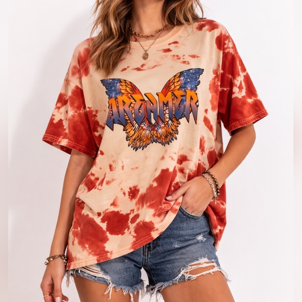 GILDAN Tie Dye Aerosmith Angel Wing Dreamer Graphic Short Sleeve T-shirt